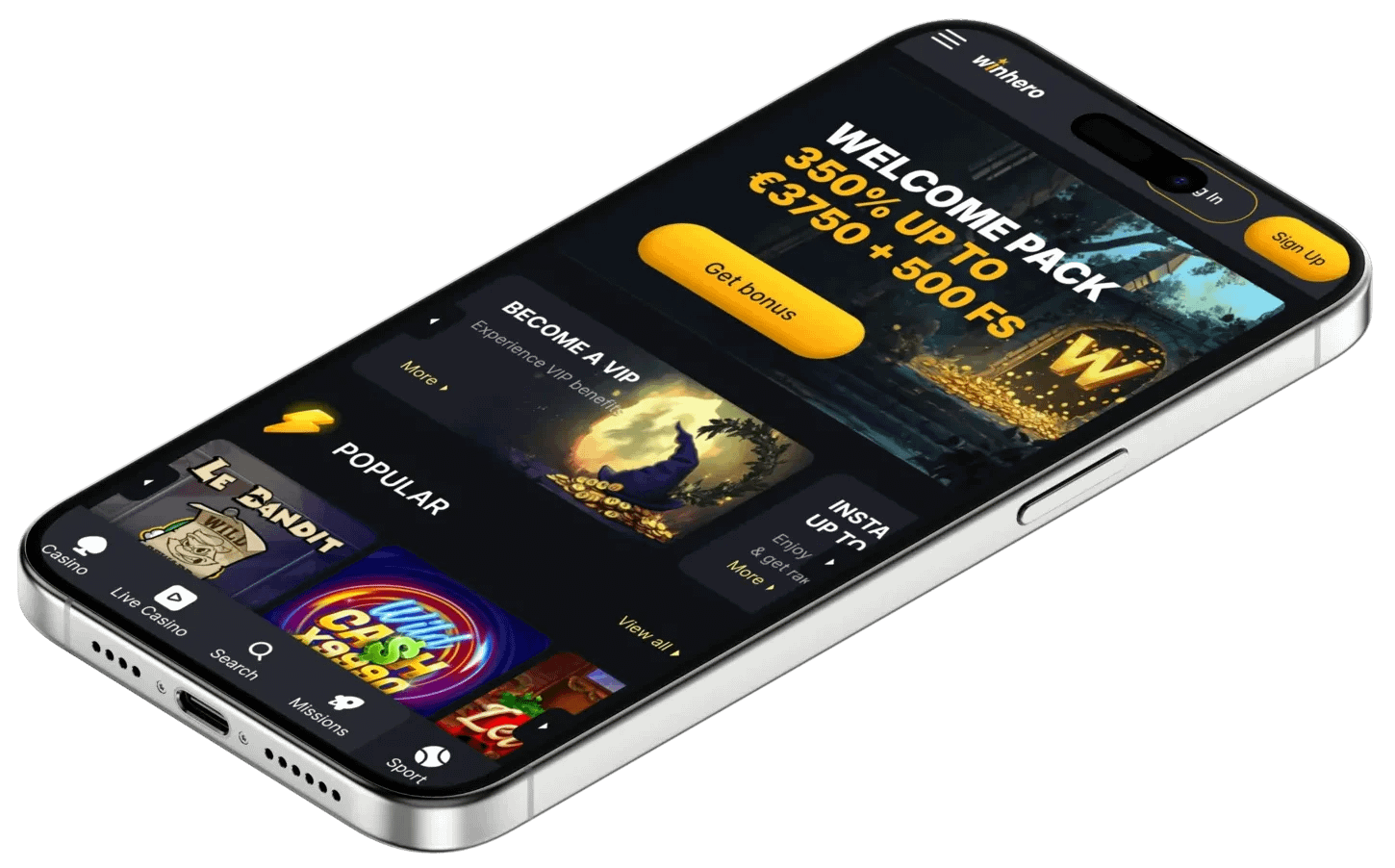 Winhero på mobil – mobilvisning af casino